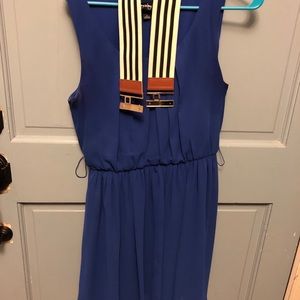 Blue dress with striped belt